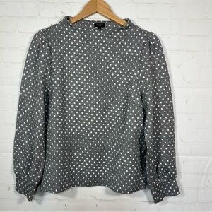 Talbots Polka Dot Blouse Shirt Womens Size Petite Large Gray Thick Ruffle Top